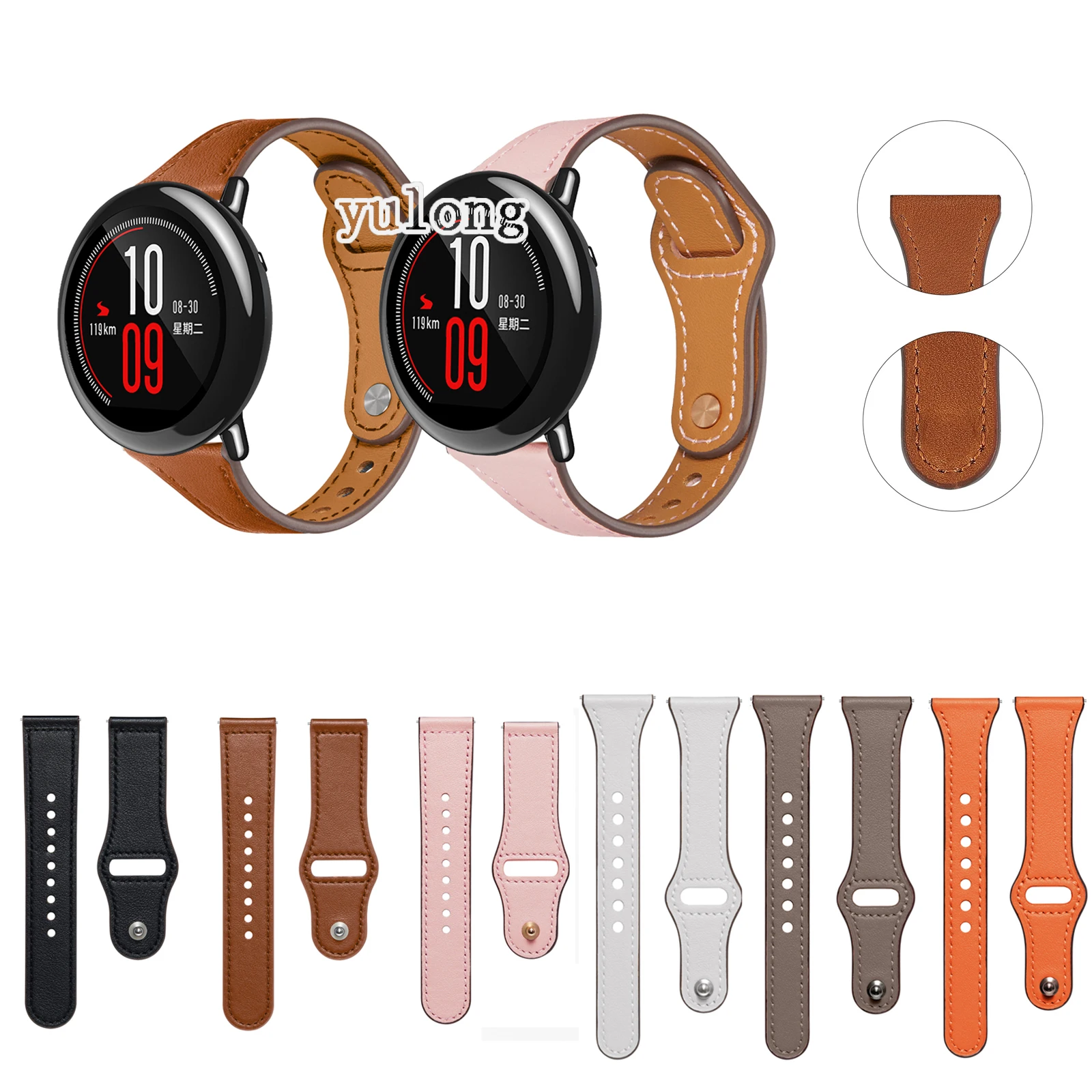 

Ремешок кожаный для смарт-часов Huami Amazfit PACE, сменный Браслет для Stratos 2, 2S, 3, 20 мм, 22 мм