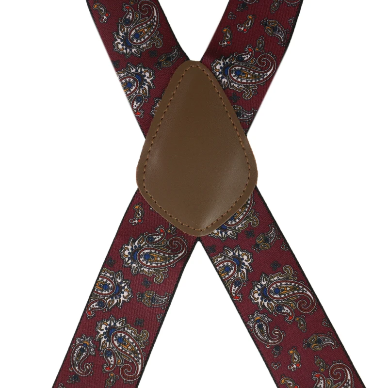 Winfox Men\'s Suits Elastic Braces Women Suspenders Strap Adjustable Braces Paisley Suspenders