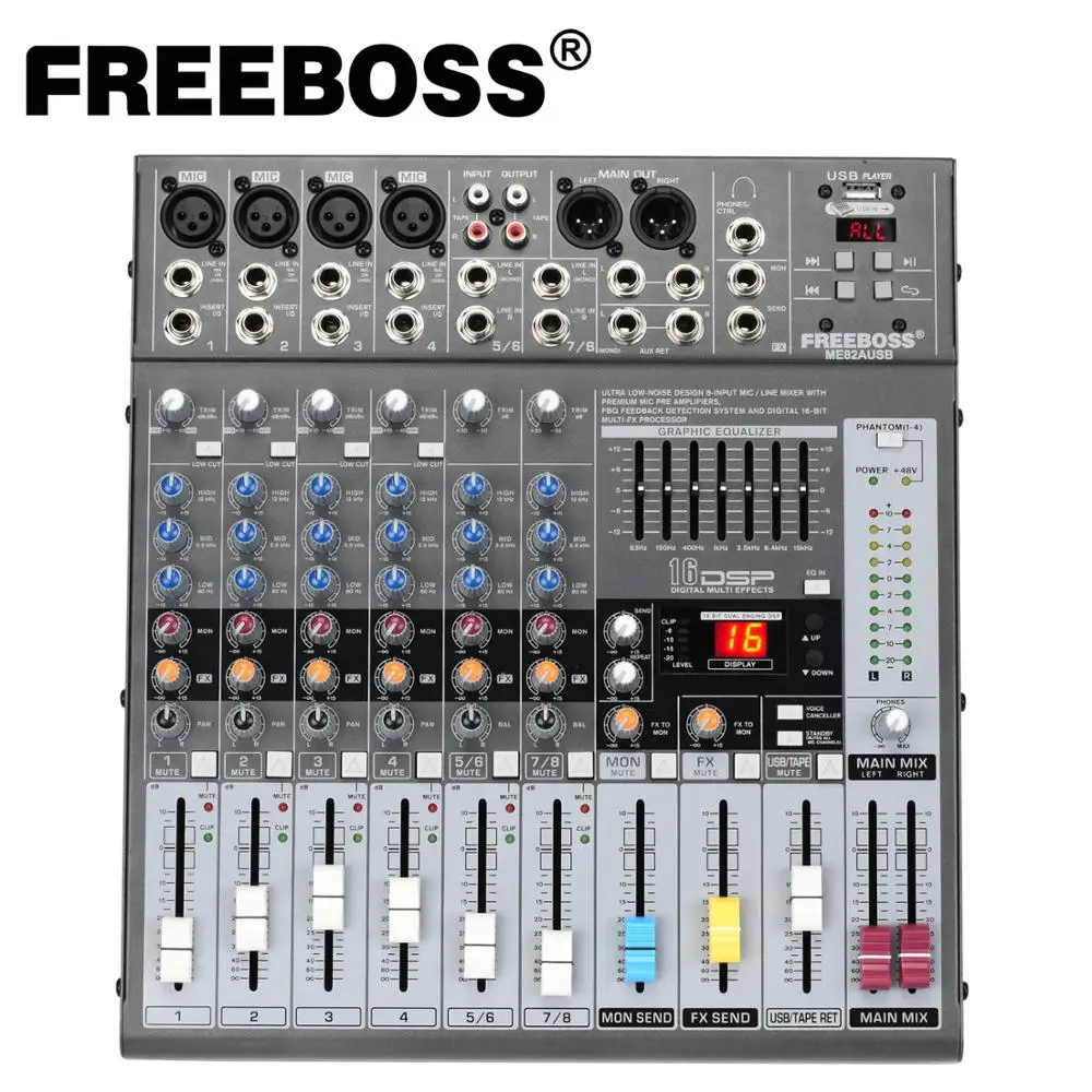 Freeboss ME82A сверхнизкий уровень шума 4 моно + 2 стерео 8 каналов 16 DSP USB
