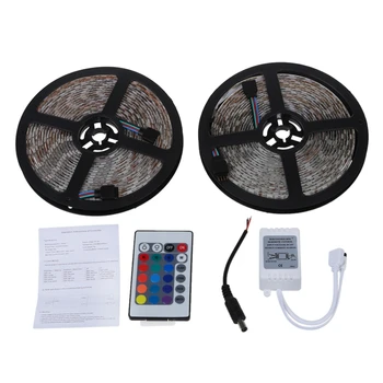

Waterproof 2x5M 10M 5050 SMD 600 LED RGB Light Lamp Flexible Strip Ribbon +24 Key Colours IR Controller. For Gardens, Homes, Kit