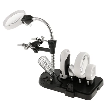 

LED Helping Hand Magnifying Glass Soldering Iron Stand 2.5X 5X 16X EU Plug