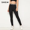 SHEIN Black Slogan Print Leggings Women Bottoms 2019 Autumn Elastic Waist Active Wear Leisure Skinny Long Leggings Bottoms Women's Women's Clothing 