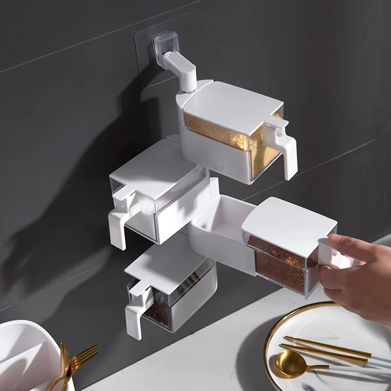 

Creative Wall-mounted Seasoning Box Set Household Seasoning Jar Storage Box Without Punching Sugar and Salt MSG Condiment Box