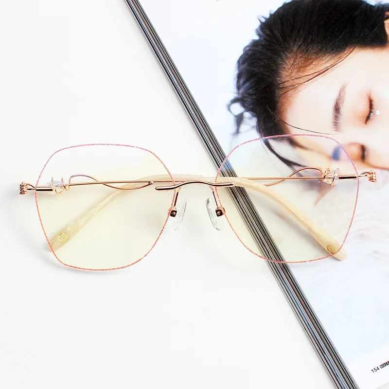 

2020 Polygon Metal Anti Blue Light Flat Mirror Frame Men Women Optical Spectacle Frame Irregular Frameless Cut-edge Glasses