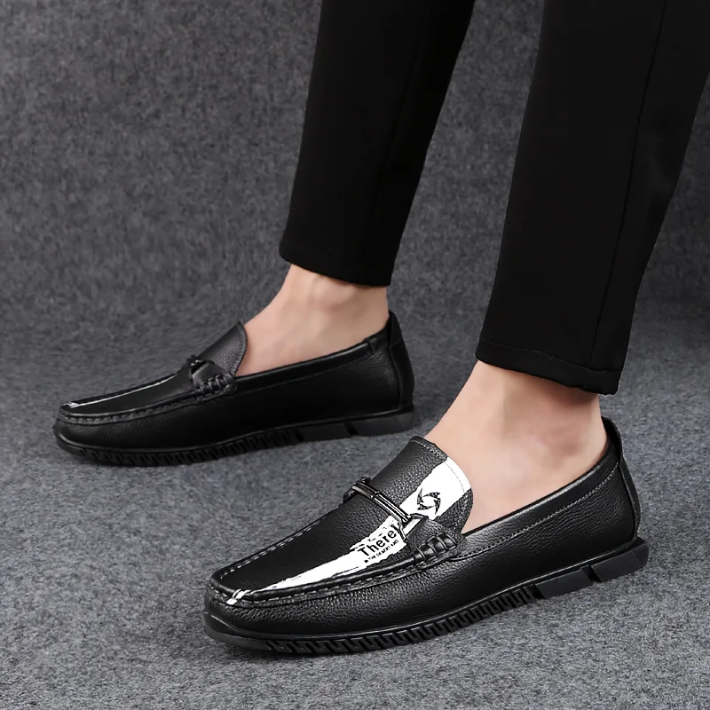 

Design men Loafers shoes Mens Dress moccasins Genuine Leather Wedding Shoes slip on flats fashion breathable Boys Prom Shoes a4