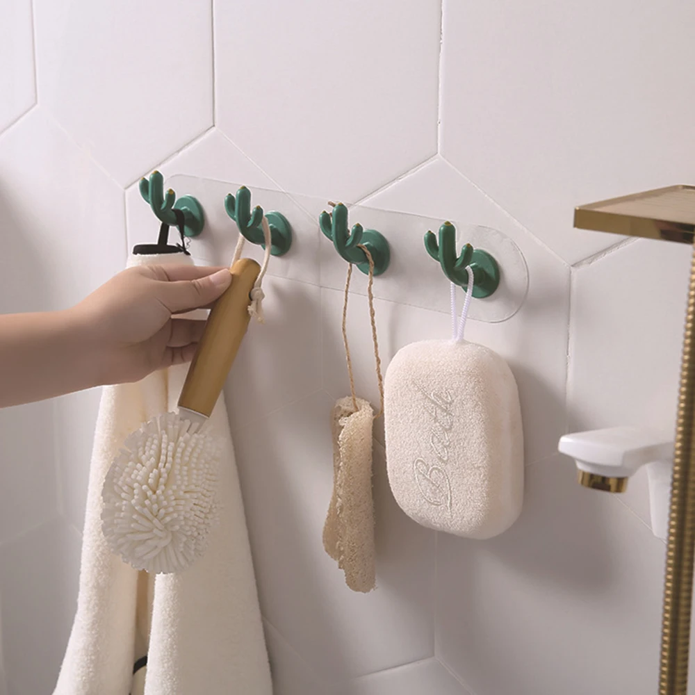 Зеленый Кактус в форме крючков бесшовный клейкий крючок настенный крючок для одежды настенная дверь полотенце сумка ключ вешалка для дома кухня ванная комната инструменты