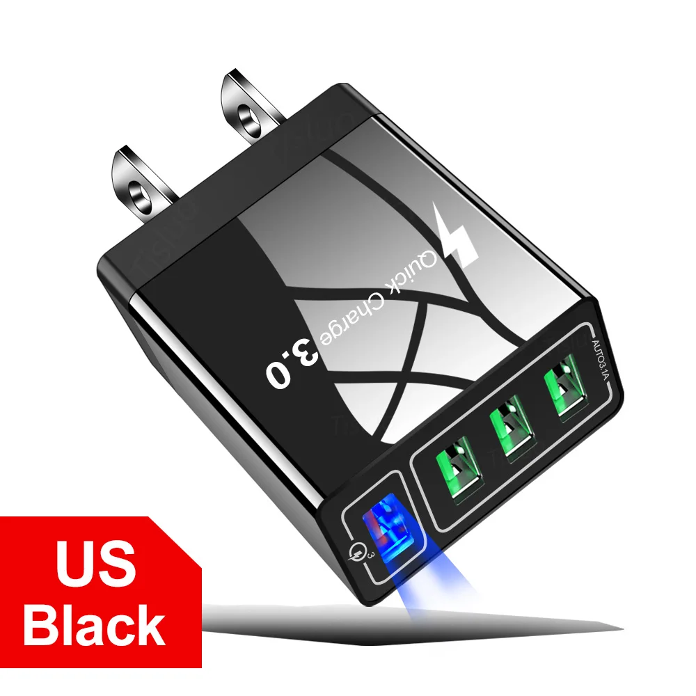 4 Port US(black) Зарядное устройство USB Quick Charge 3,0 для iPhone 11 7 samsung A50 s8 Xiaomi Huaiwei P20 QC 3,0 быстрое зарядное устройство 4 порта настенный Разъем EU US разъем-адаптер - Тип штекера: 4 Port US(black)