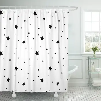 

Star Black and White Retro Chaotic Abstract Geometric Shape Shower Curtain Waterproof Fabric 60 x 72 Inches Set with Hooks