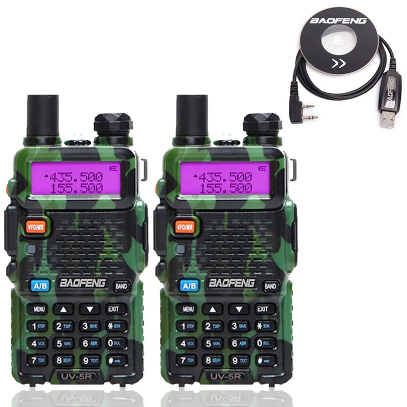 2 шт. BaoFeng UV-5R Двухдиапазонная рация VHF/UHF Ручной UV5R длинный дальномер передатчик Портативный двухстороннее радио+ NA-771 антенна - Цвет: camo program cable