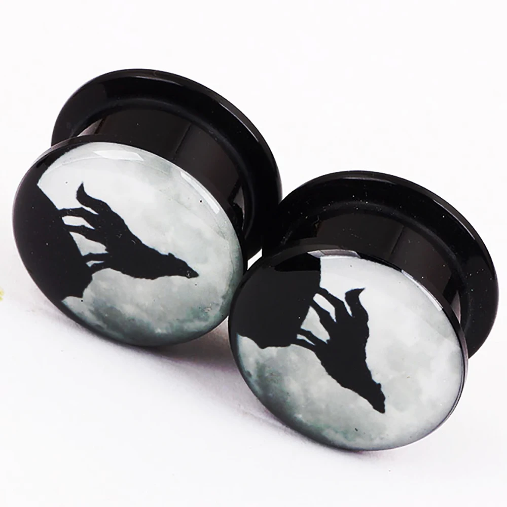 

JUNLOPWY 160pcs Acrylic Screw Ear Piercing Jewelry Earring Stretcher Wolf Logo Flesh Plugs Lobe Stretcher 00 Guages Tunnels Man