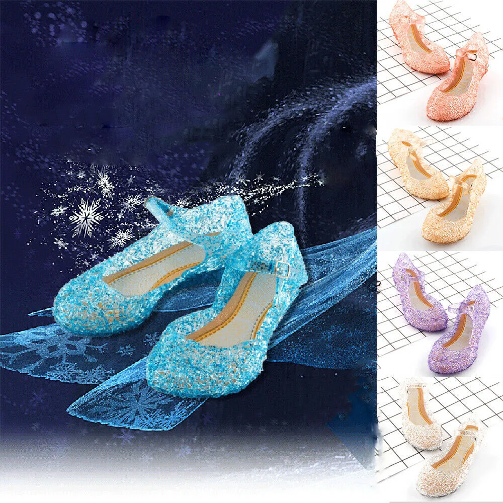 Kids Girls Crystal Jelly Sandals Princess Frozen Cosplay Party Beach Shoes ONE 