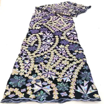 

2020 Latest Blue French net Laces with velvet fabric Fabrics High Quality Tulle African Laces Fabric Nigerian Wedding