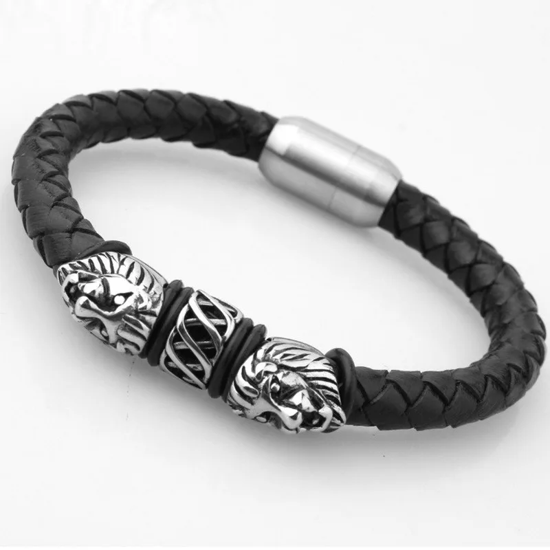 Leather Bracelets Leather Bracelet Magnetic Bracelet Classic Punk Metal Lion Magnetic Buckle Leather Bracelet Men's Charm Rock Party Jewelry