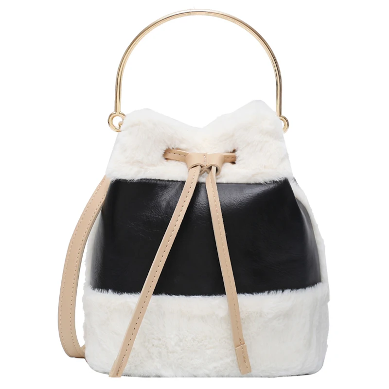 

iVog New Arrival Everyday Female Small Crossbody Messenger Handbag Fur cc Geometric Fashion Bucket Bags for Women 2019