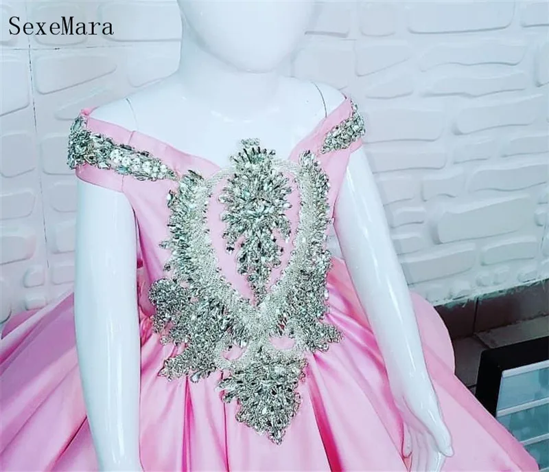SexeMara/Платья на день рождения для маленьких девочек; Розовая атласная одежда с серебряными кристаллами и бусинами для маленьких девочек; одежда для особых случаев