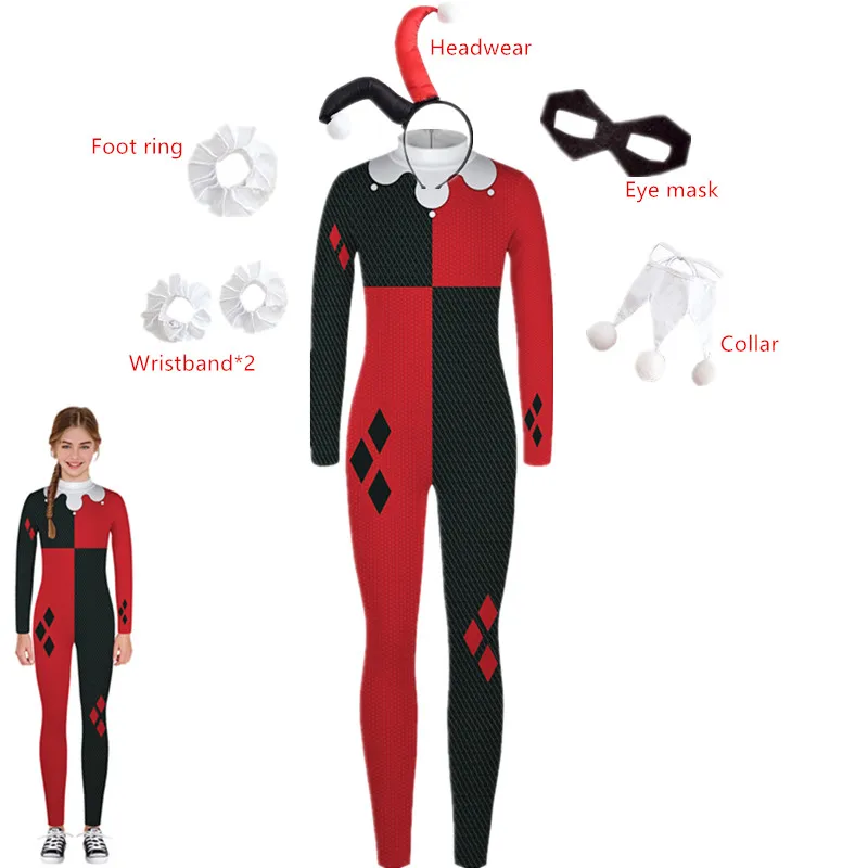 Adult Kids clown female Harry Quinn anime Cosplay costumes Carnival Happy Purim Christmas Party clothing COS Jumpsuits for girls