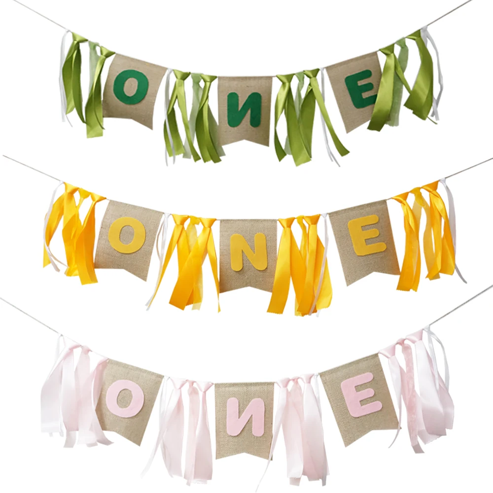 Colorful Ribbon Banner Baby Shower First Birthday Party ONE/TWO Flag Chair Nursery Garland Candy Bar Decoration | Дом и сад