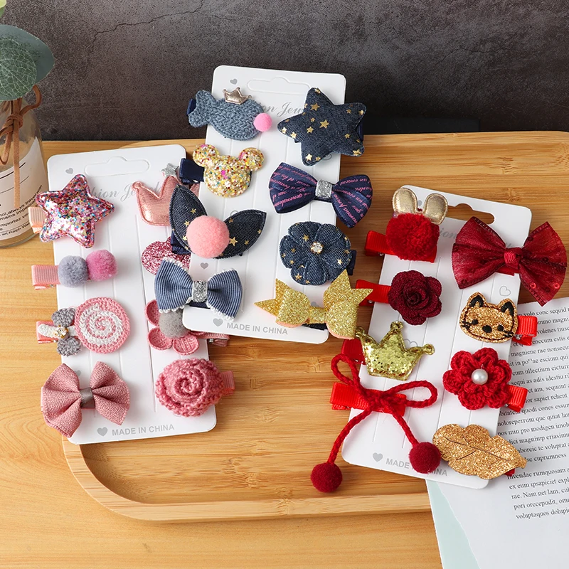 8Pcs hairclips set Girl Cute Hair bands Hair Accessories Bow Flower animal headwear Hair pin cartoon hair band Hairpin Headdress 8pcs pack vintage writing paper flower and leaf kraft letter paper europe style papel carta writing paper stationery