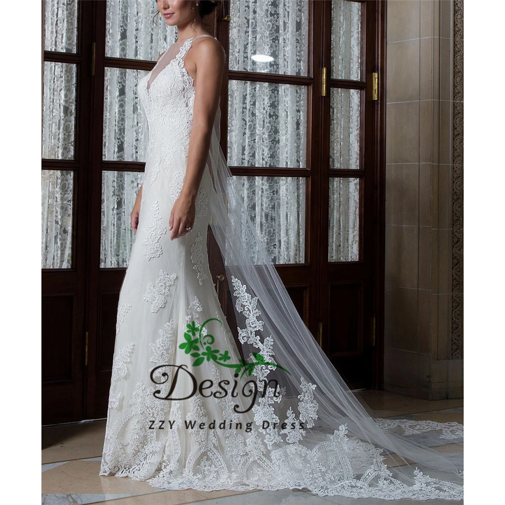 Иллюзия белый тюль и органза Совок Русалка Vestido De Casamento Аппликации суд поезд на заказ свадебные платья