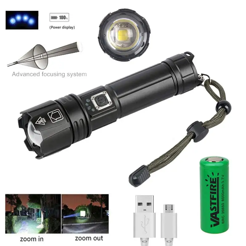 Супер мощный светодиодный фонарь L2 XHP70 тактический фонарь USB Перезаряжаемый Linterna водонепроницаемый фонарь ультра яркий фонарь для кемпинга