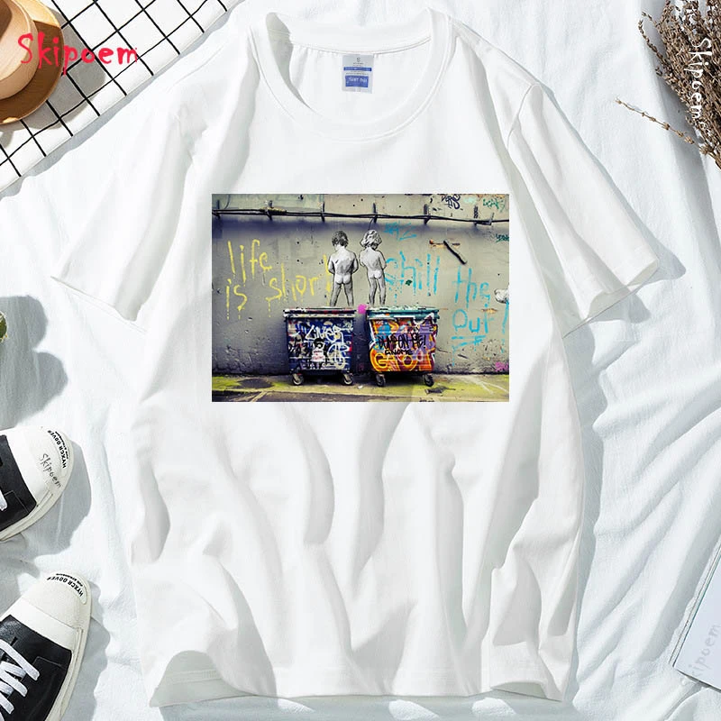 Los bancos arte de la pared colorida camiseta mujeres Vintage estilo  coreano estética Tumblr Harajuku Kawaii gótico de algodón de ropa de calle  Top camisetas|Camisetas| - AliExpress