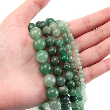 

15" Strand Round Loose Spacer Beads Natural Green Aventurine Jades Stone For Jewelry Making 4/6/8/10/12mm Diy Bracelets Necklace