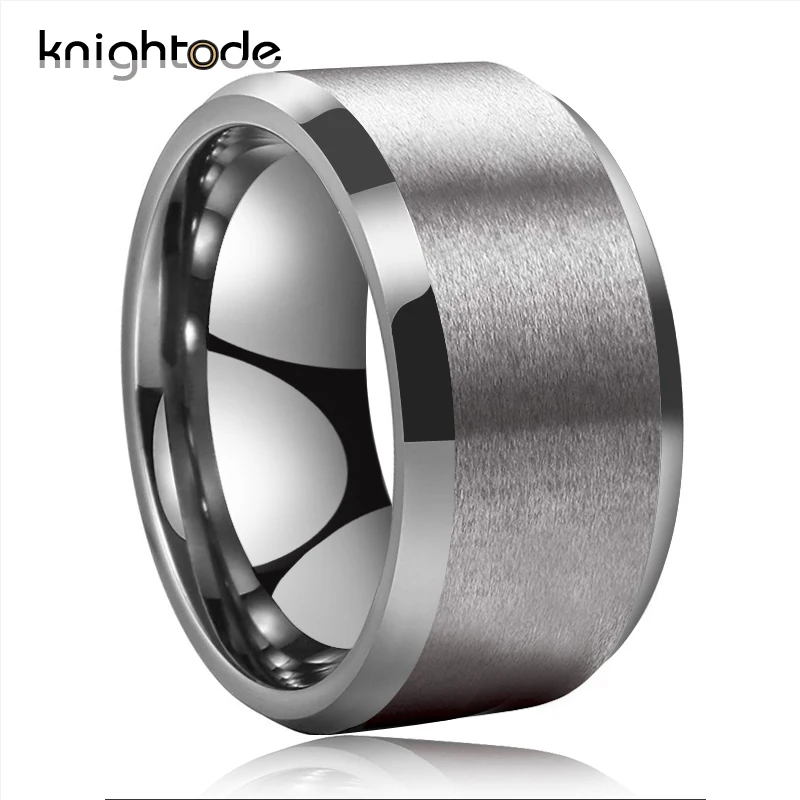 12 мм широкое мужское кольцо из карбида вольфрама серебряного цвета с большим пальцем со скошенными краями с матовой отделкой