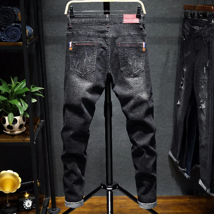 Новинка, обтягивающие дизайнерские мужские джинсы, эластичные хлопковые брюки-карандаш, Стрейчевые узкие джинсы для мужчин