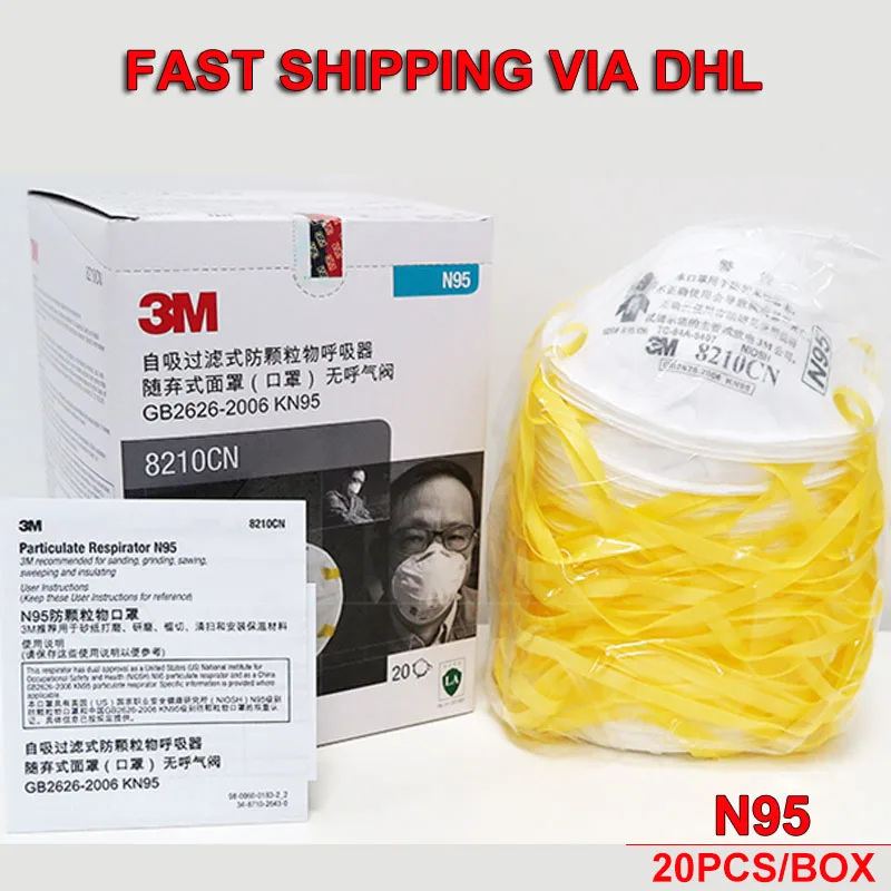 

20 pcs/box 3M 8210 Dust Mask KN95 Particulate Respirator Anti-PM2.5 Industrial Dust proof Working Safety Anti-Particulate Masks