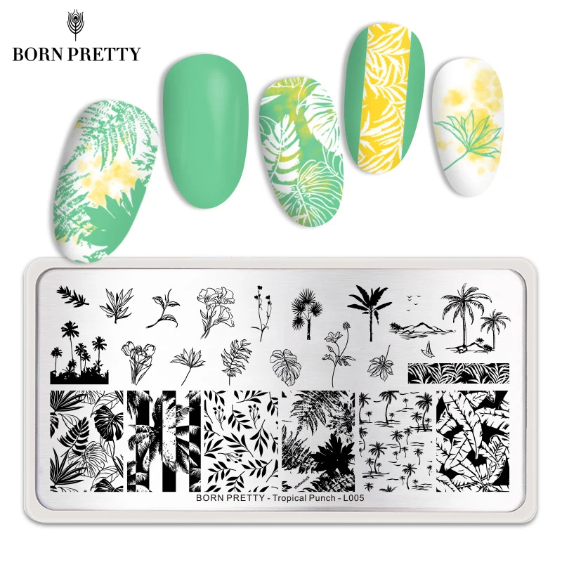Прямоугольные штамповочные пластины BORN PRETTY для ногтей с изображением листьев