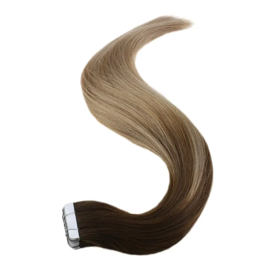 Full Shine Tape in Hair Extensions Balayage Color Seamless 100% Remy Human Tape Hair Extensions 50 Gram Per Package 20 Pieces