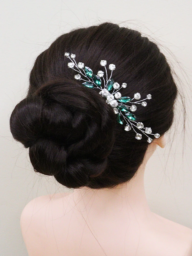 Bohemian Green Wedding Hair Comb Rhinestone Hair Jewelry Bridal Flower Headpiece Romantic Ornaments For Bride Ornament hair accessories bridal hair accessories bridal jewelry set