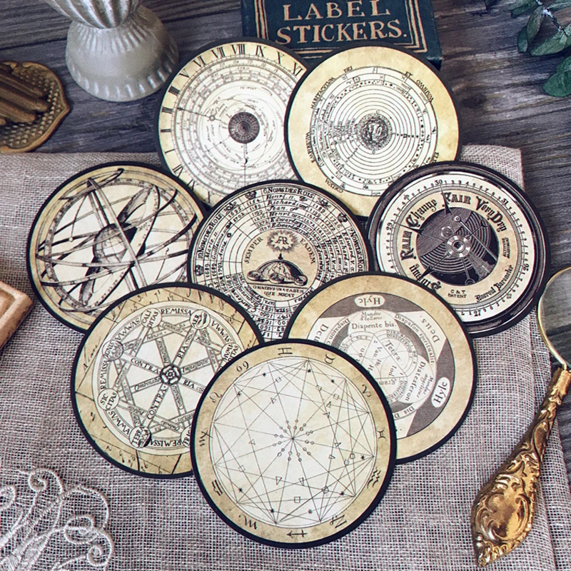 

8PCS Retro Nautical Constellation Chessboard Europe Circular Map Old Paper Sticker DIY Scrapbooking Label Diary Album Escolar