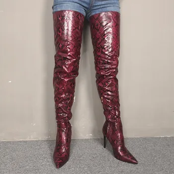 

Dovereiss Fashion Women's Shoes Winter Pointed Toe sexy Zipper new green Snakeskin Over the knee boots Stilettos heels 35-47