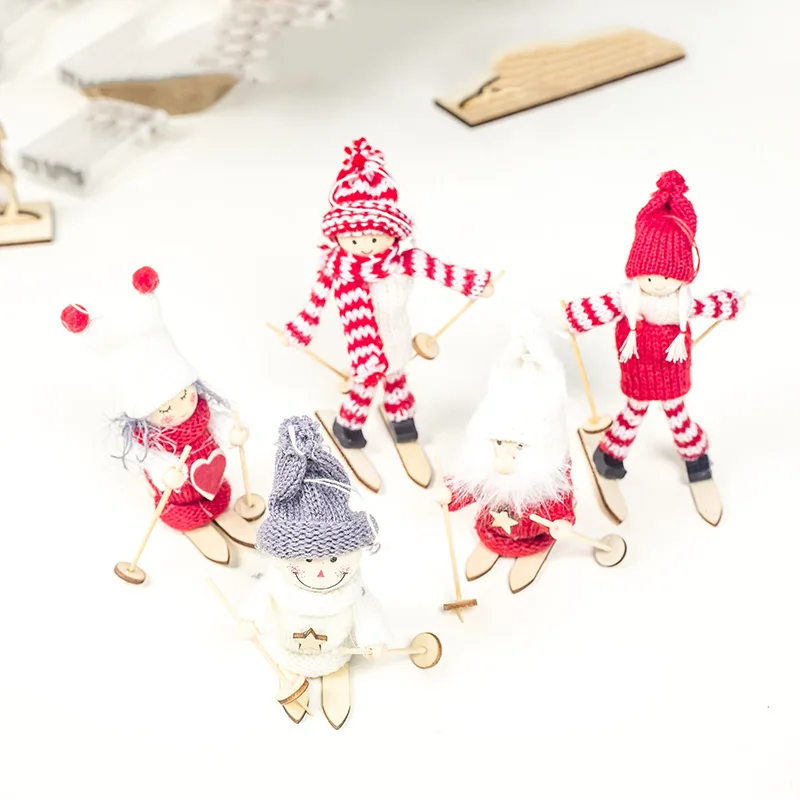 Creative Cute Ski Boy Girl Pendant Christmas Tree Decoration For Home Xmas Kawaii Doll Party Decoration Kids Gifts 1PC