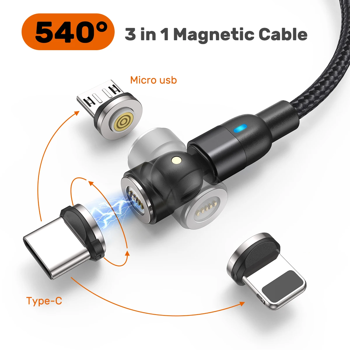 AUFU 2m 3m Magnetic Cable USB Type C For Huawei P20 P30 pro Usb C Cable Micro 3A Fast Charging Magnet Charger Data Transfer 1m