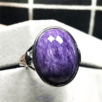 

20x16mm Natural Purple Charoite Beads Ring For Woman Lady Man Crystal Beads Silver Stone Adjustable Ring Fashion Jewelry AAAAA