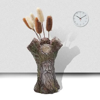 

Art Resin Vase Ancient Tree Shape Nordic Modern Home Decoration Flower Pot Creative Human Face Pattern Flower Arrangement