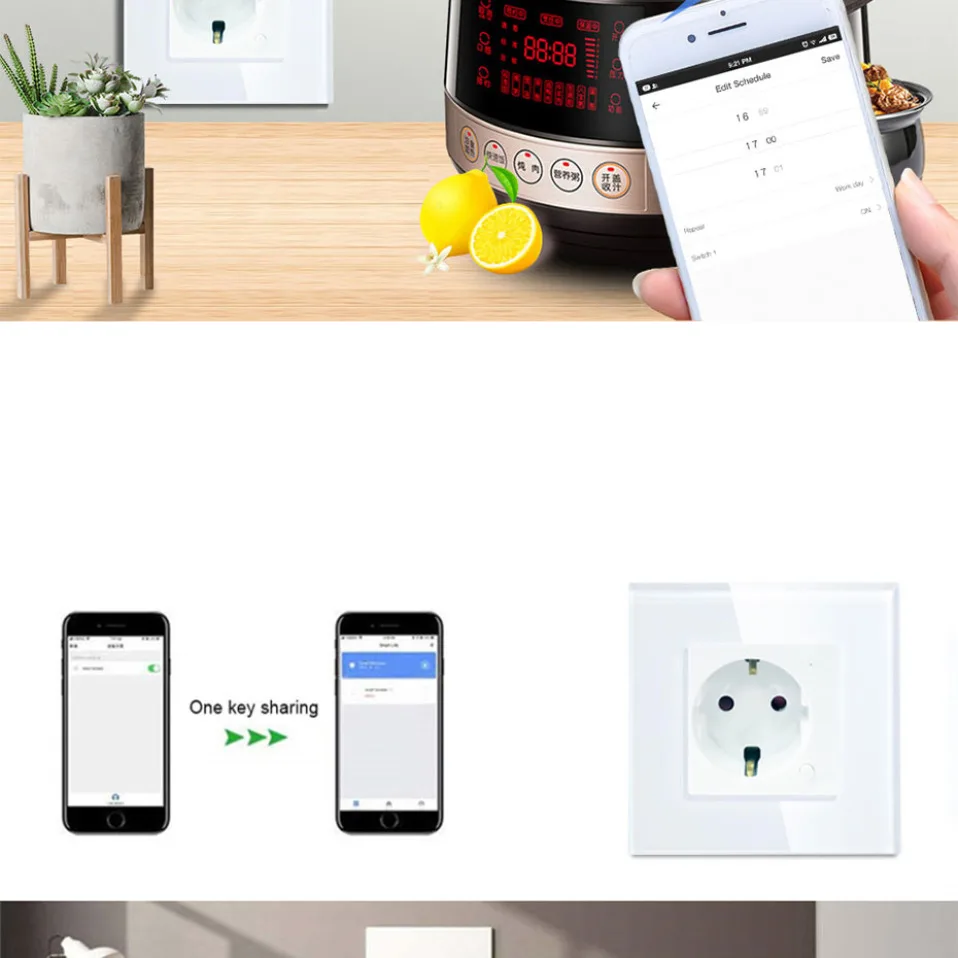 Настенная розетка AVATTO Wi-Fi, стандарт ЕС, голосовой пульт дистанционного управления, розетка, работает с Google Home Alexa IFTTT Tuya, умный дом