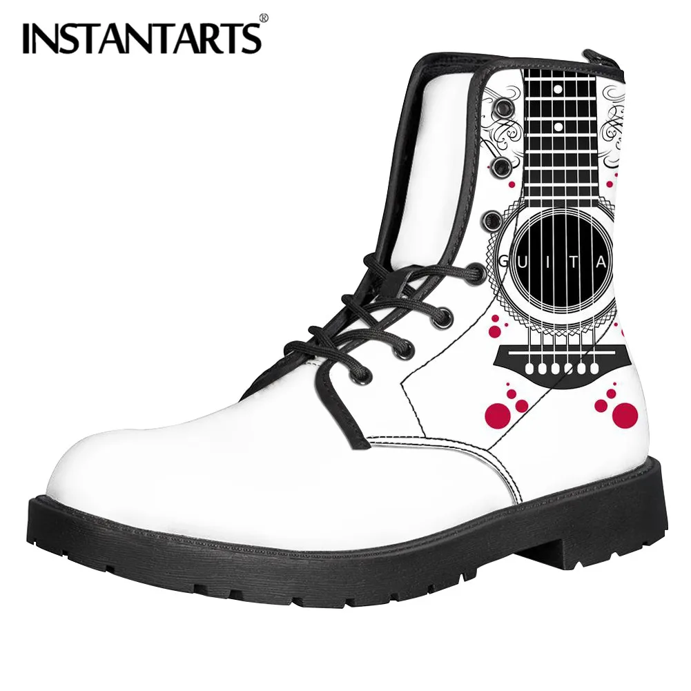 

INSTANTARTS Flats Shoes Winter Women Snow Boots Music Note Casual Warm Shoes Guitar Leather Up Thick Botas Female Ankle Sneakers