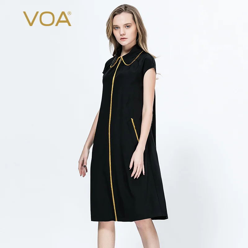 Voa 36 Mm Weegt Zijdeachtige Zwarte Bodem Golden Wollen Pop Kraag Schouders Korte Mouwen Schuine Tas Lange Rits Jurk a10273 Voa 36 Mm Weegt Zijdeachtige Zwarte Bodem Golden Wollen Pop Kraag Schouders Korte Mouwen Schuine Tas Lange Rits Jurk a10273