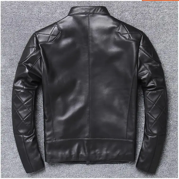 Black Men Slim Fit Biker's Leather Jacket Plus Size XXXXXL Genuine Sheepskin Russian Autumn Motorcycle Leather Coat
