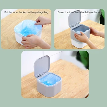 

HOT Desktop Mini Trash Can Press-on Waste Garbage Basket for Office Table NDS