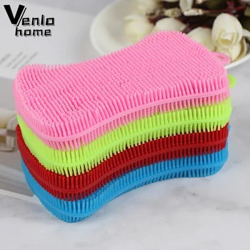 1/4Pc Silicone Dish Washing Brush Pot Pan Sponge Scrubber Silicone Scouring Pad Fruit Pot Pan Wash Brushes Kitchen Cleaning Tool 1