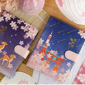 

Cherry Blossom Japanese Style PU Magnetic Button Notebook Sketchbook Student Diary Journal Weekly Planner for Office 2020