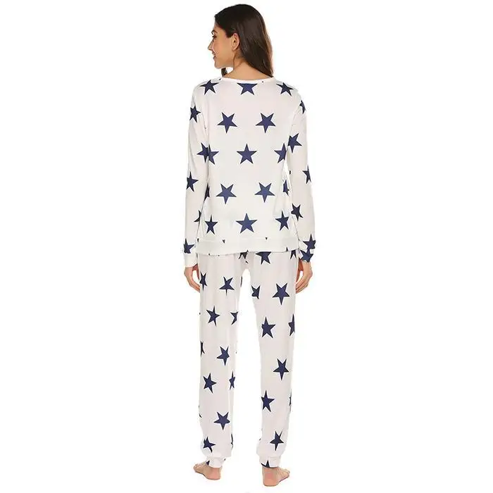 Ekouaer женская мягкая осенняя одежда для сна Пижамный костюм из двух предметов топы с длинными рукавами и круглым вырезом и длинные штаны пижамный комплект со звездами