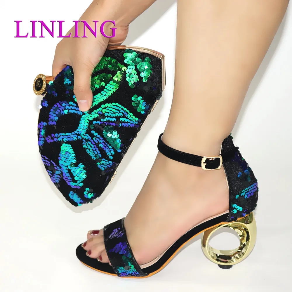 Sandals Women Italian African Party Pumps Shoes and Bag Set Matching in Heels Designer shoes women Luxury 2021 | Обувь