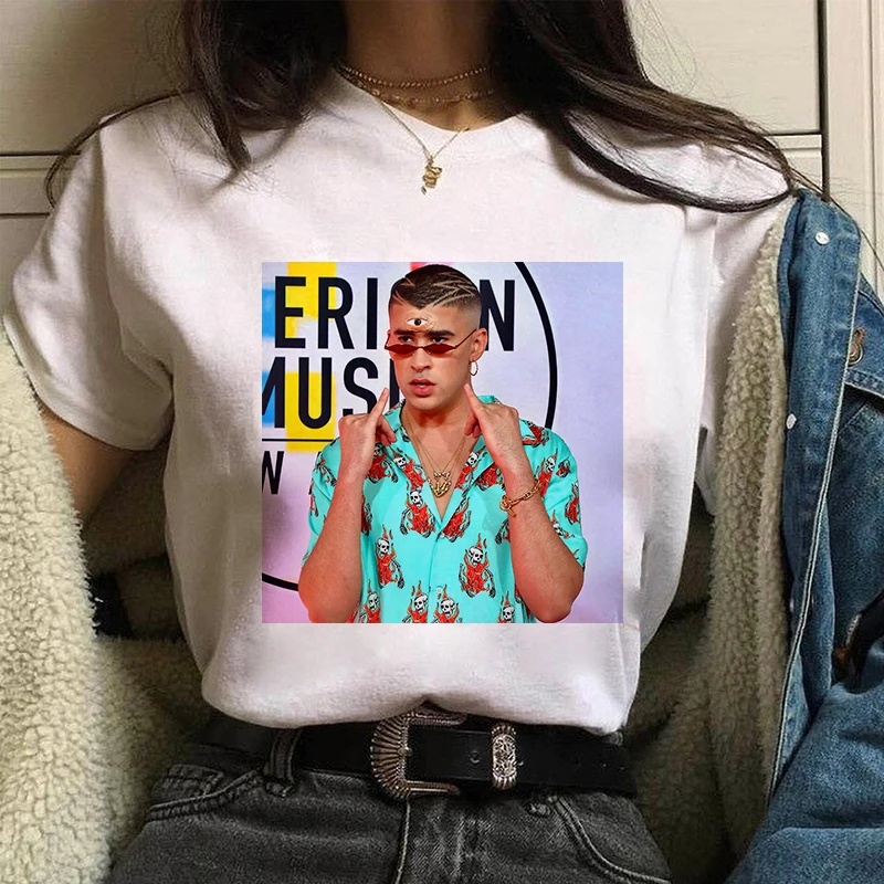 Bad Bunny El Conejo Malo Streetwear Printed women t shirt Top Soft Tee Female T-Shirt Hip Hop Rapper Graphic Casual Shirt funny t shirts Tees