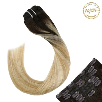 

Clip in Hair Extensions Real Remy Human Hair Extensions Balayage Blonde Color Hair Full Head Clip in Hair Extensions 120g/7Pcs