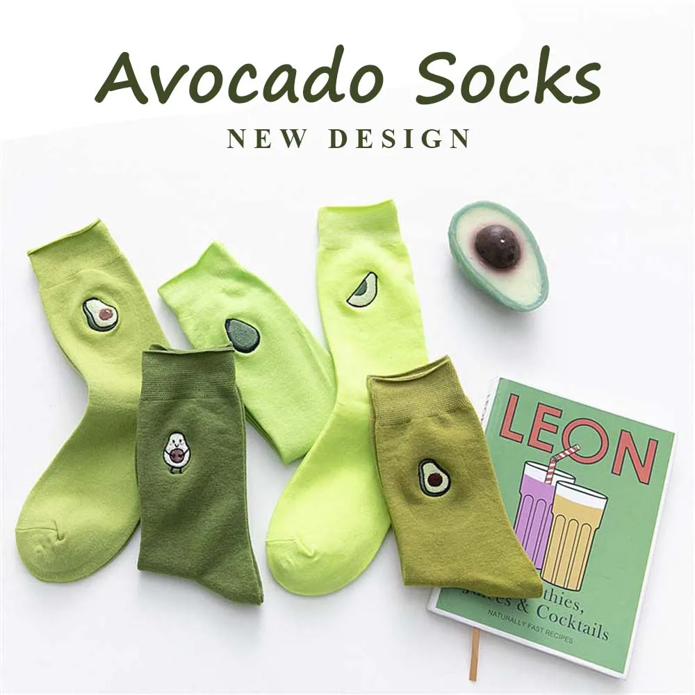 Забавные носки с вышивкой авокадо, Харадзюку, зеленые носки с фруктами, женские уличные японские милые хлопковые Повседневные носки